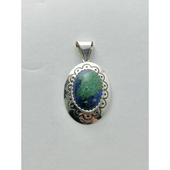 Vintage Sterling Silver .925 & Eilat Stone Navajo-Style Pendant, Signed LJM - Picture 2 of 5